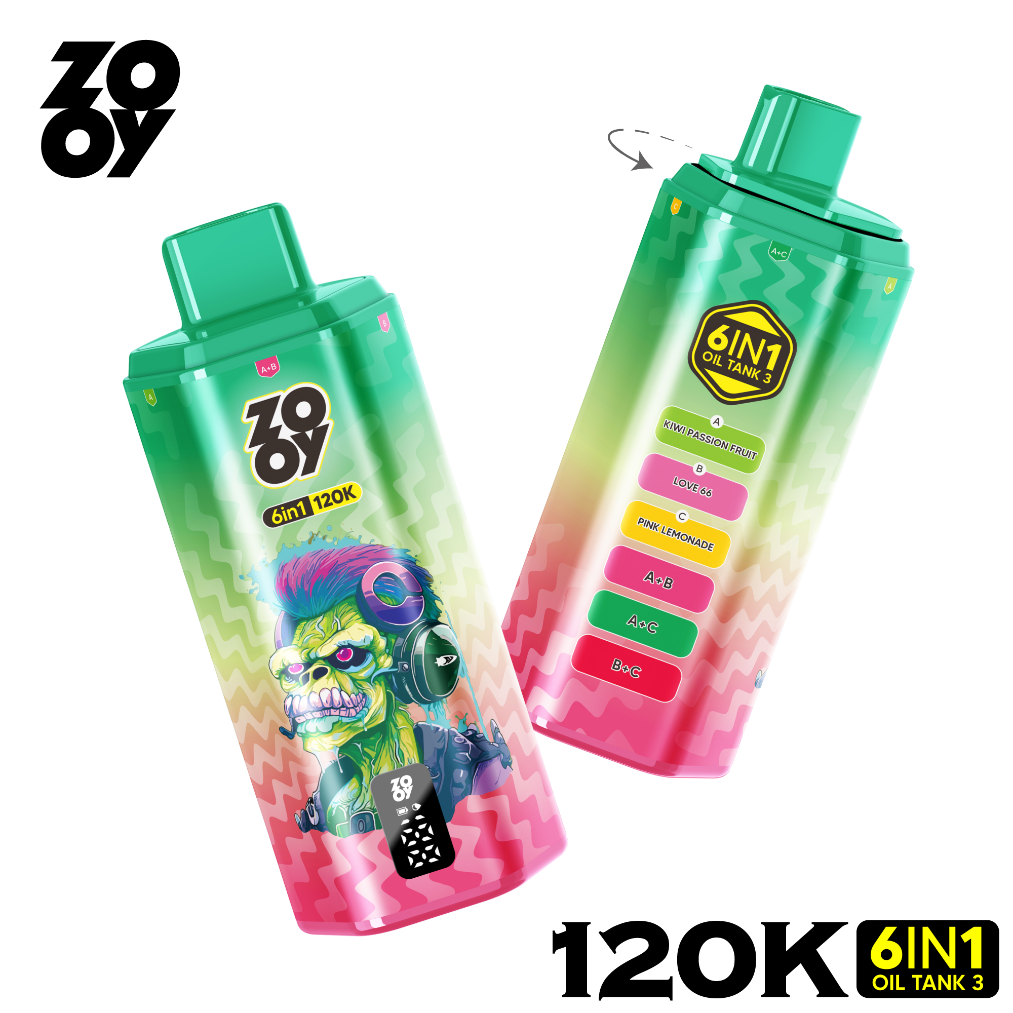 ZOOY VAPE 6 IN 1 120K PUFF Multi Flavor 6 in 1 120000 Puff Vaper Electronic Cigarette EU Warehouse 120K