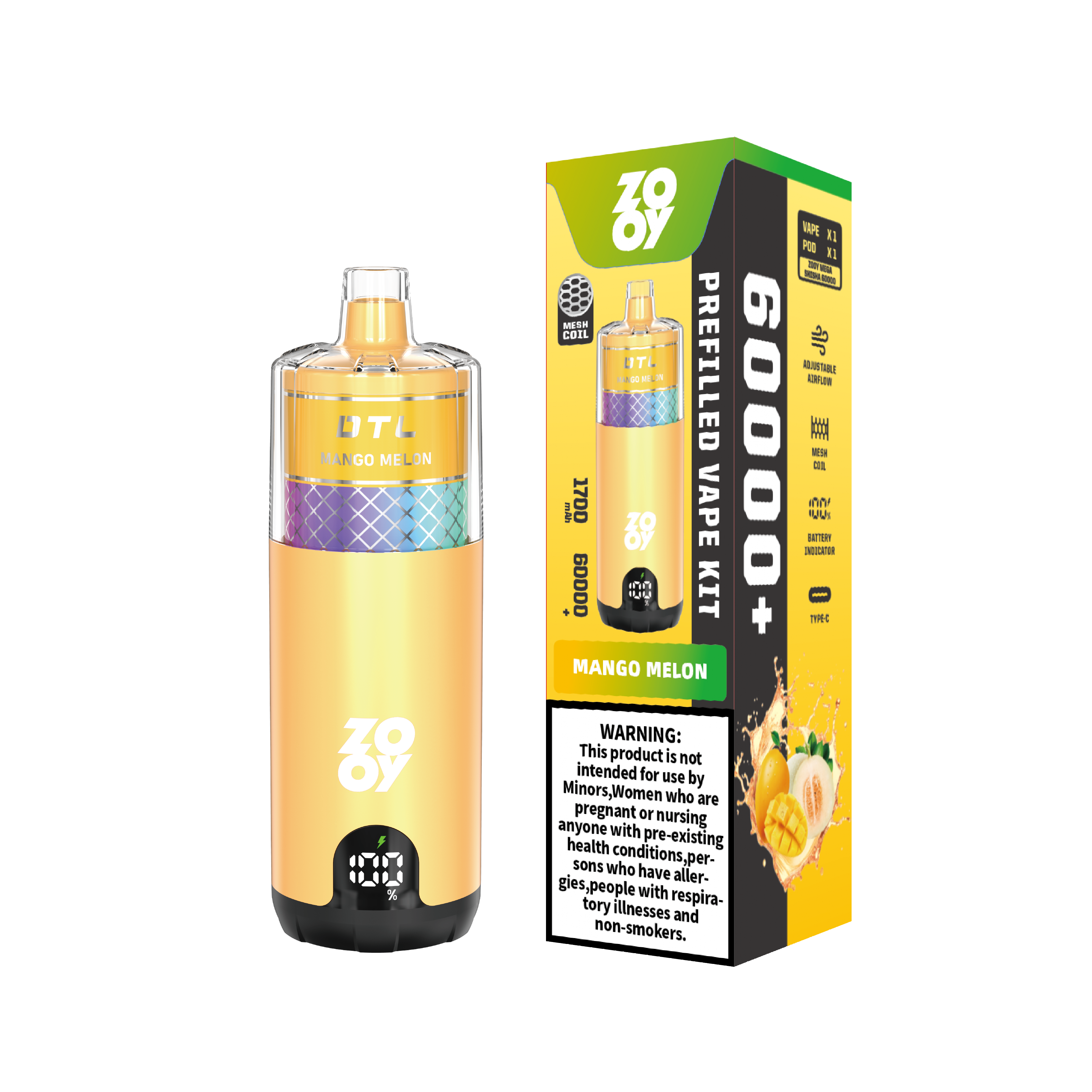 ZOOY ZOOY VAPE MEGA 60000 120k Disposable Vape Three flavors EU Warehouse-pech berry