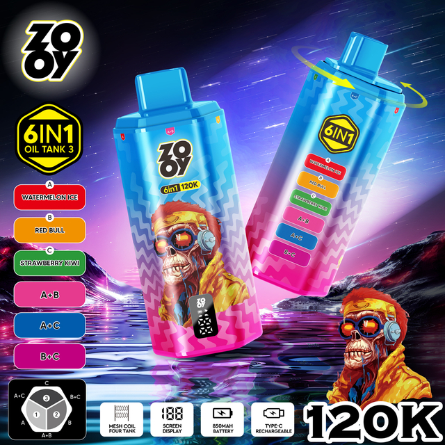 ZOOY VAPE 6 IN 1 120K PUFF Multi Flavor 6 in 1 120000 Puff Vaper Electronic Cigarette EU Warehouse 120K