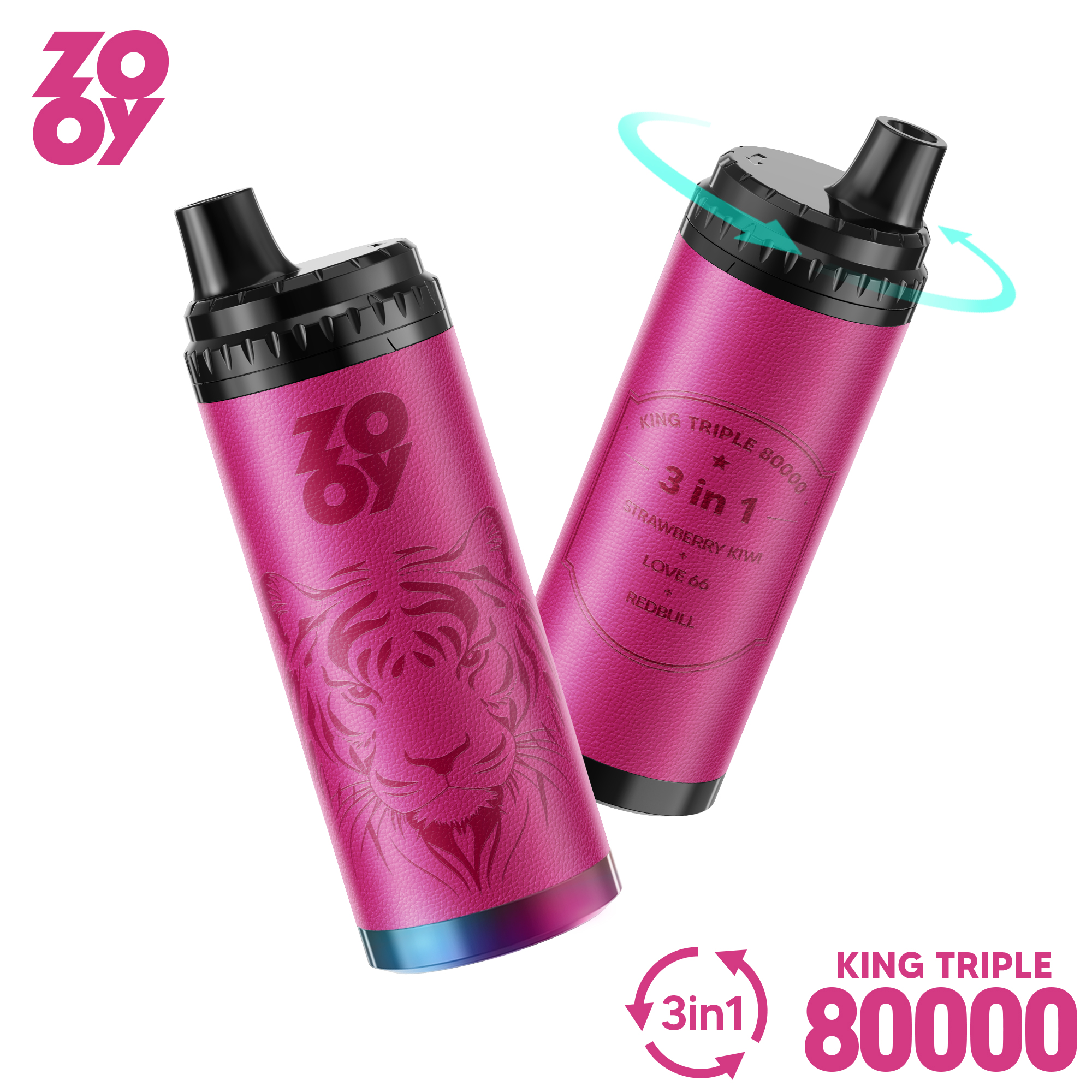2025 New Design EU Warehouse Zooy KING 80000 puff Three in One 3 in 1 Disposable Vape Three flavors-Watermelon ice&cherry cola&Strawberry kiwi