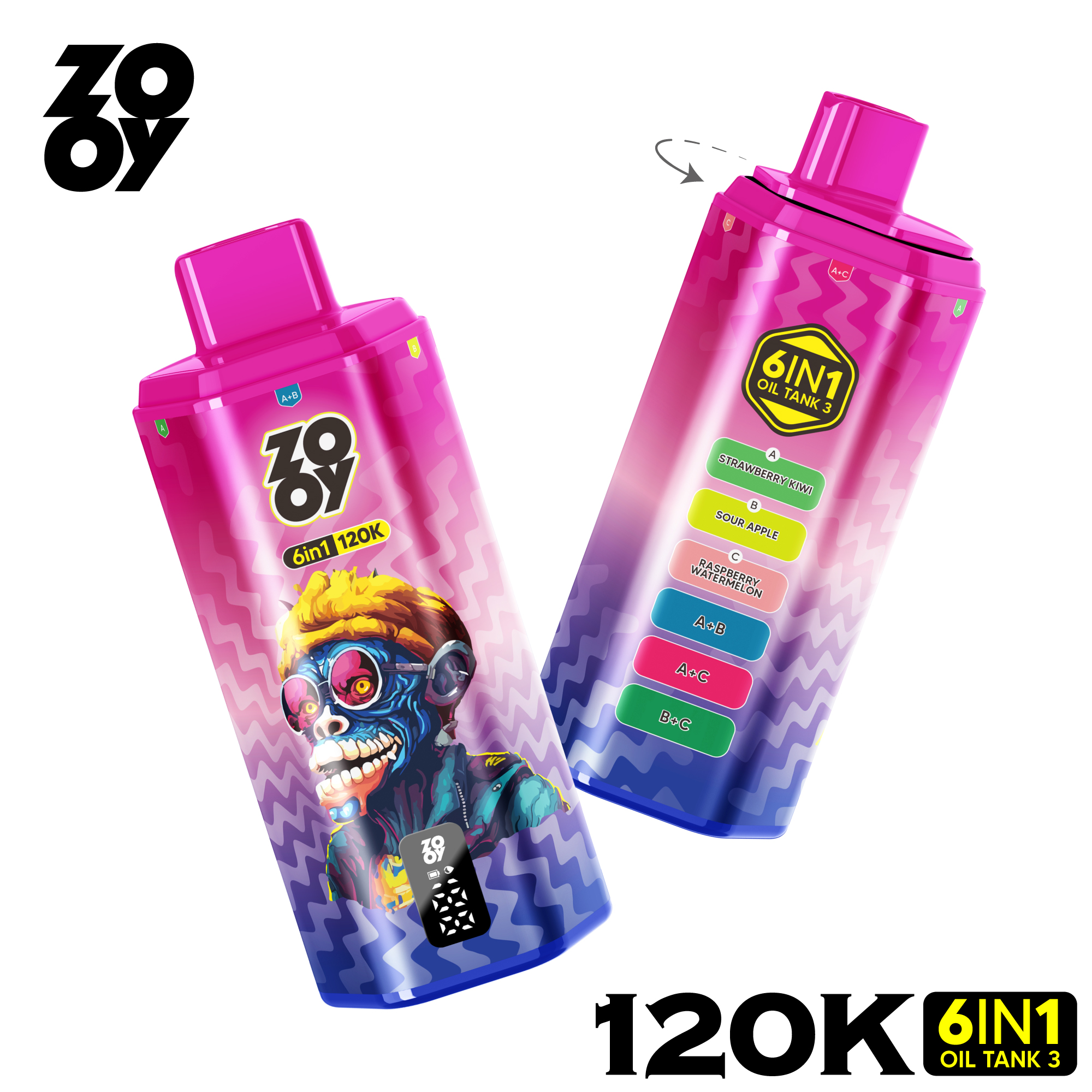 ZOOY VAPE 6 IN 1 120K Multi Flavor 120000 Puff Vaper Electronic Cigarette puffs eu 120K-Peach ice & Strawberry milkshake& mango ice