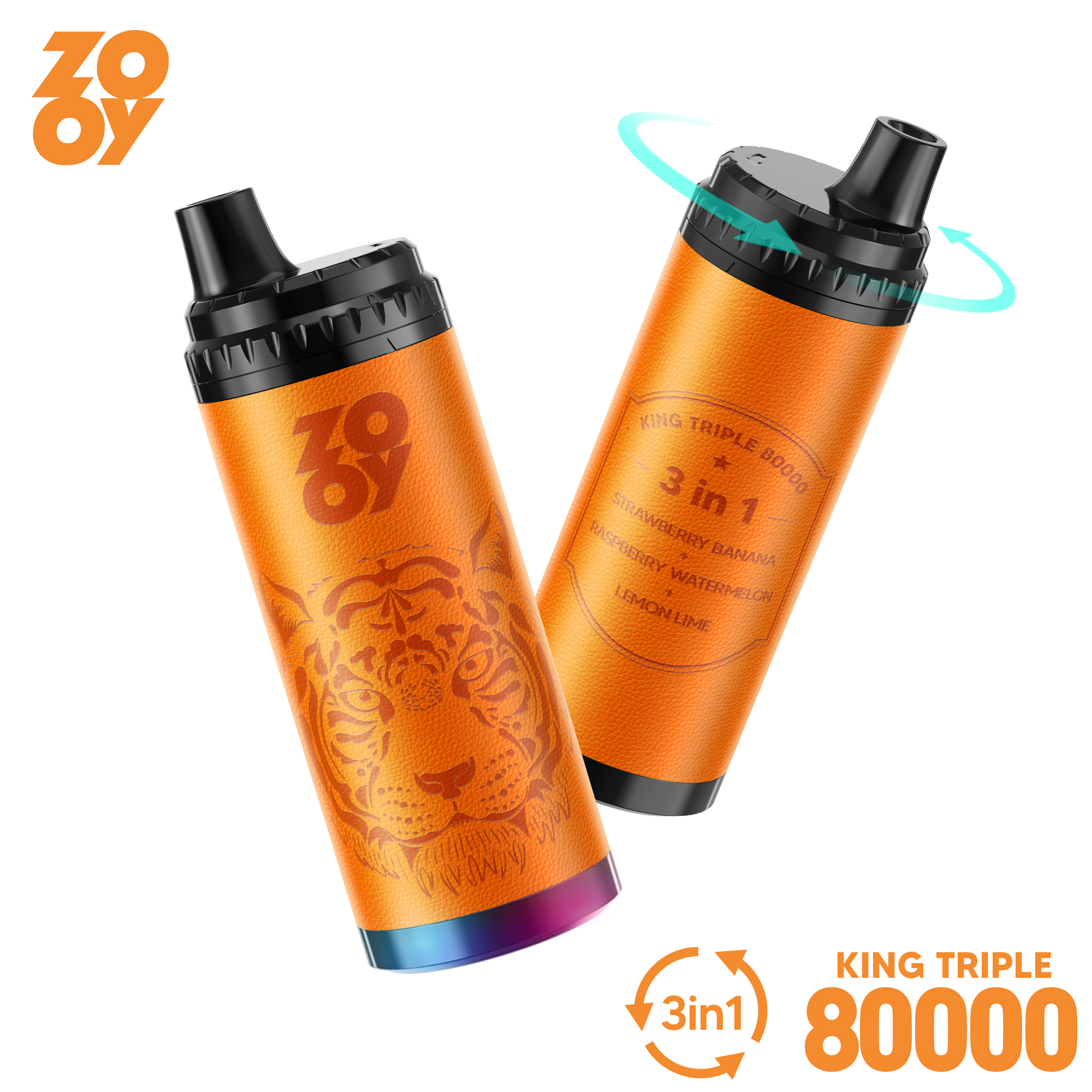 2025 New Design EU Warehouse Zooy KING 80000 puff Three in One 3 in 1 Disposable Vape Three flavors-Watermelon ice&cherry cola&Strawberry kiwi
